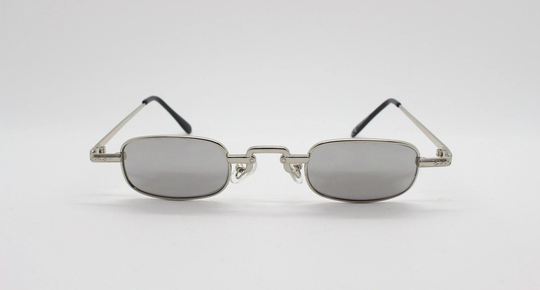 90S Vintage Small Rectangular Sunglasses. Imposing Minimal Silver Metal Victorian Style Frame With Matching Mirror Lenses. Steampunk. Bnwt