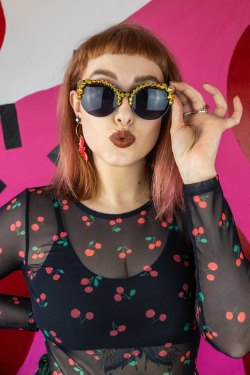Cat Eye Studded Sunglasses - Gold