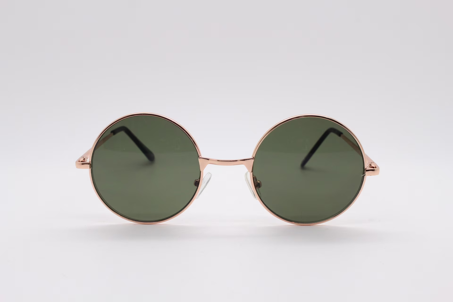 90S Round Vintage Sunglasses. Rose Gold 20's Style Frame With Green Lenses. John Lennon. Bnwt. Nos