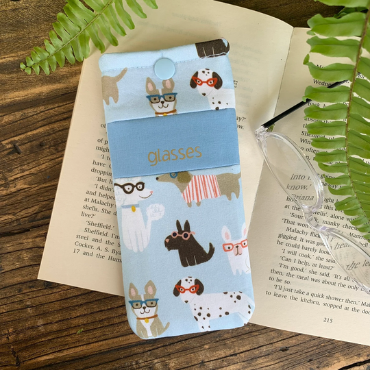 Personalised Dog Glasses Case Handmade Fun Animal Fabric Snap Pouch With Free Delivery