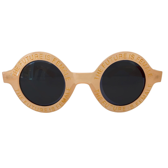 Future Is Female Blush Pink Round Sunglasses | Women Empowerment Oversized Glasses Feminist Sunnies Retro Message