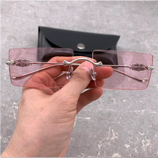 Custom Chrome Sunglasses - Hellz Bellz Pink Lens & Silver Frame
