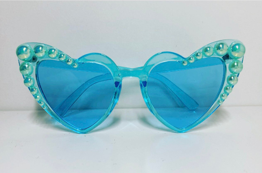 Blue Translucent Heart Sunglasses With Pearls