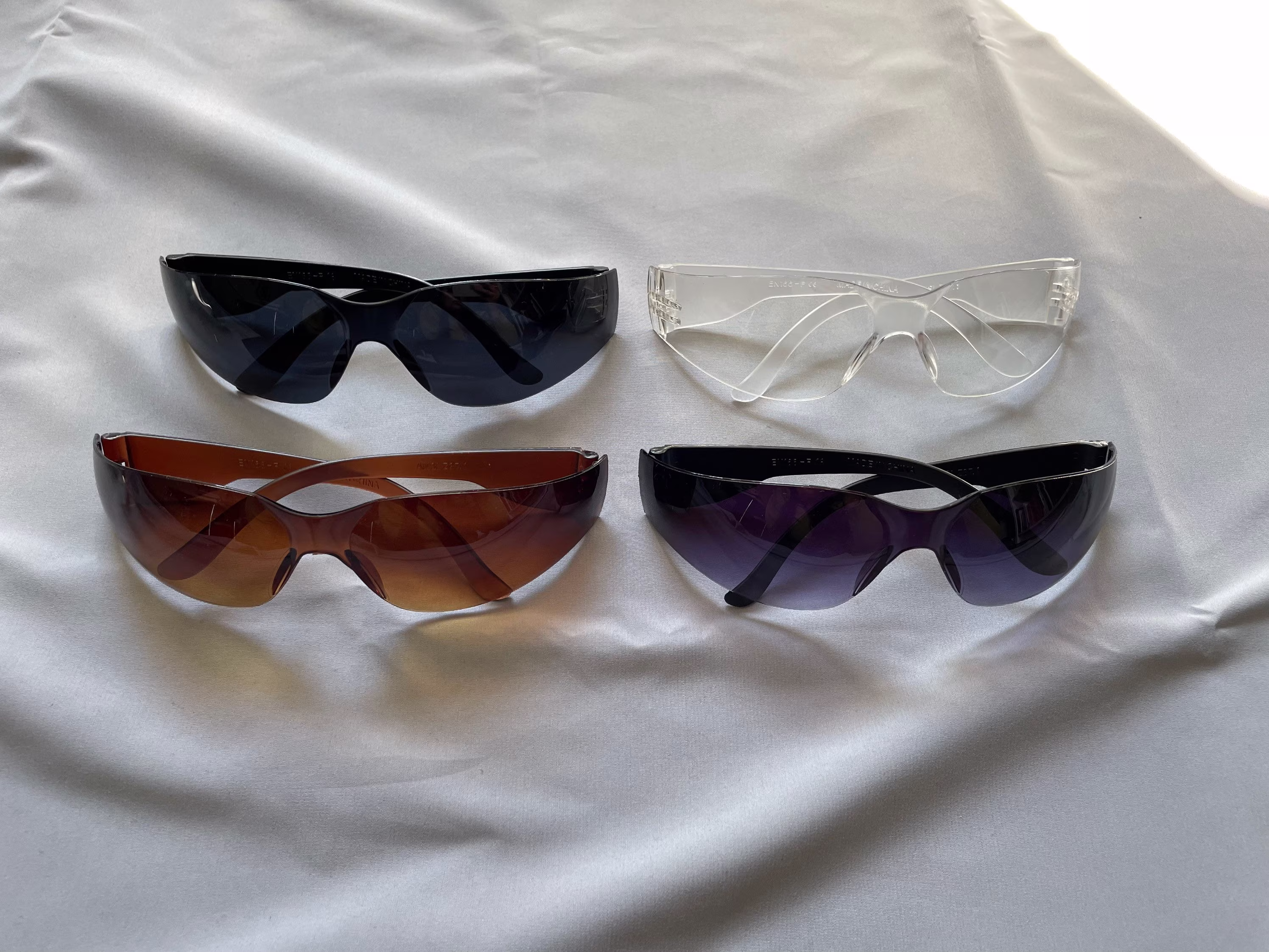 Trendy Wrap Around Sunglasses, Colours Available Purple, Black, Clear, Brown