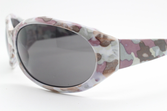Y2K Vintage Curved Camouflage Pattern Sunglasses. Wrap Around Bug Eye 60S Style Shield Frame With Unbelievable Cammo Print. 2000S Unused Nos