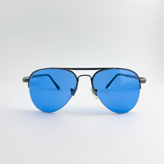 Authentic Y2K Blue Half Rimless Aviator Sunglasses