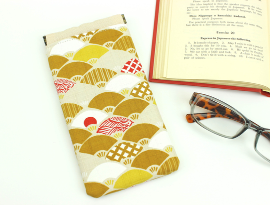 Ooak Glasses Case, Kimono Holder, Spectacles Case, Gift For Mom, Sensu Seigaiha Mustard