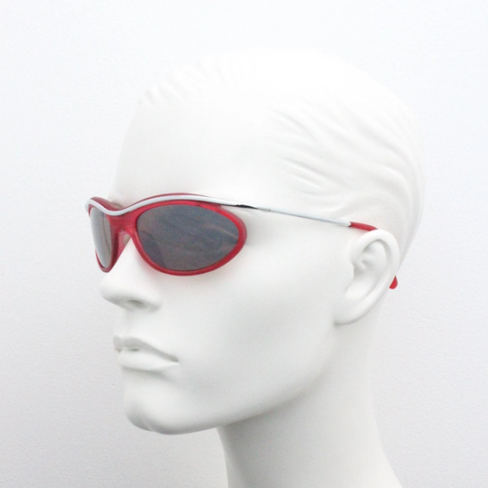 Y2K Vintage Red Sunglasses. Suspended Wraparound Transparent Frame On Chrome Brow Bar. Bnwt. 2000S Nos