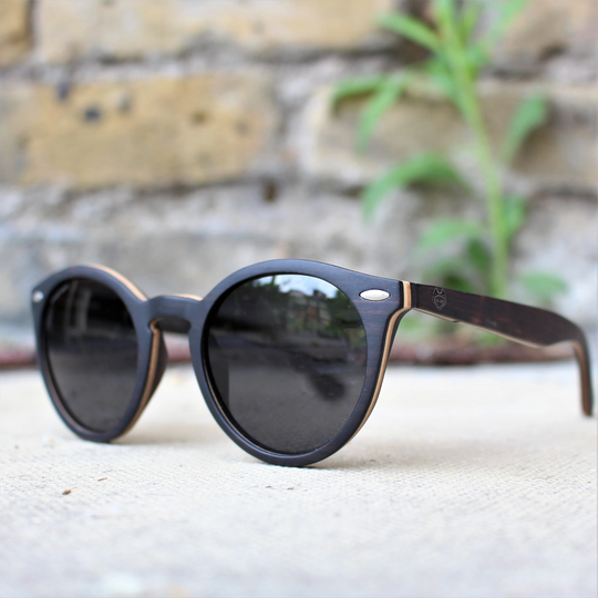 Wooden Round Sunglasses, Ebony Wood Sunglasses, Woman Wooden Sunglasses Polarised, Engraved Personalised