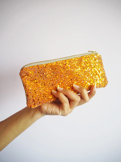 Burnt Orange Sunglasses Case, Glitter Sparkly Glasses Pouch