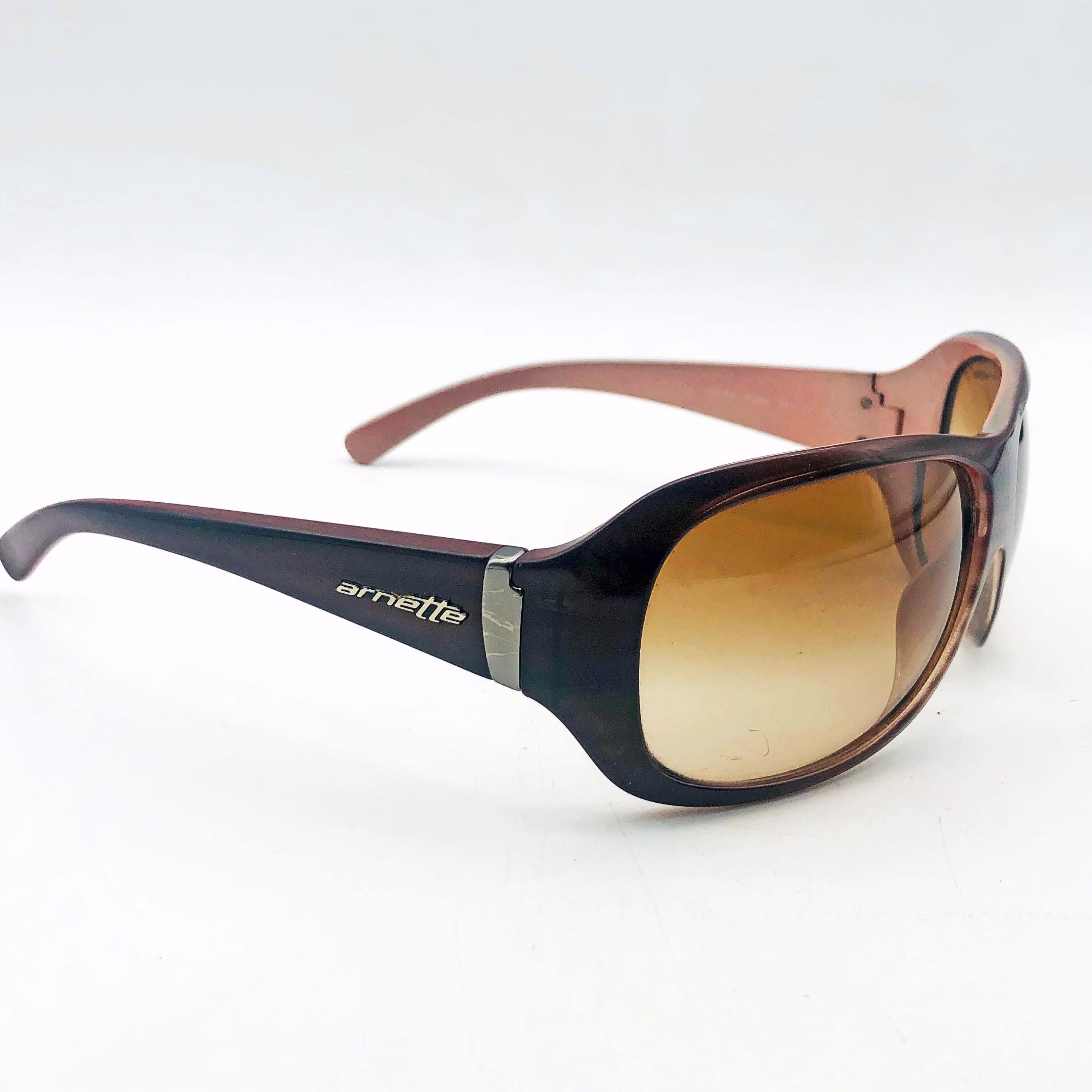 Arnette Myth 4090 Sunglasses. Retro Brown Stripe Acrylic Frames, Amber Tinted Uv Lenses. Unisex Vintage Fashion Eyewear Glasses