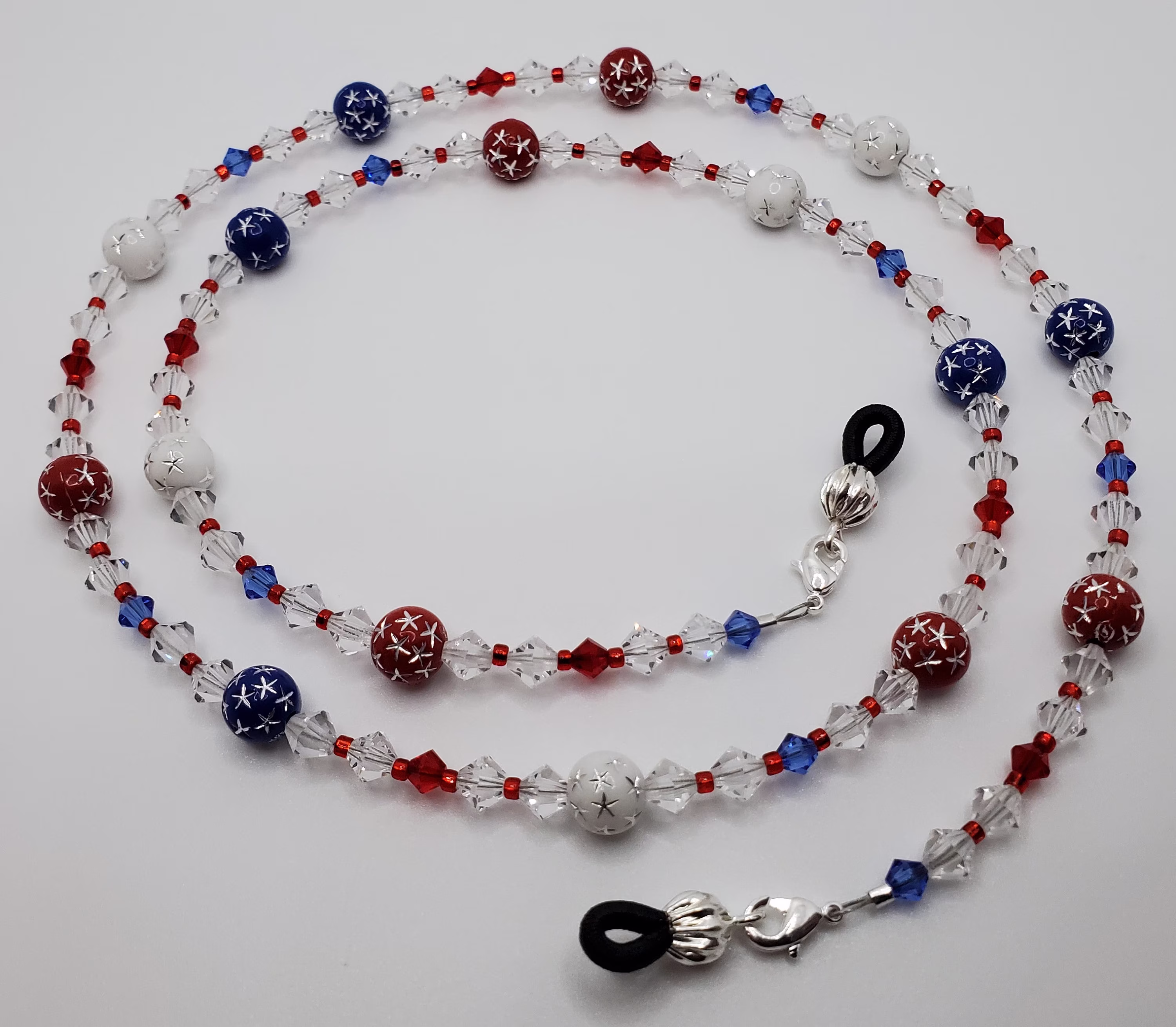 Patriotic Red White & Blue Stars Swarovski Crystal Eyeglass Chain