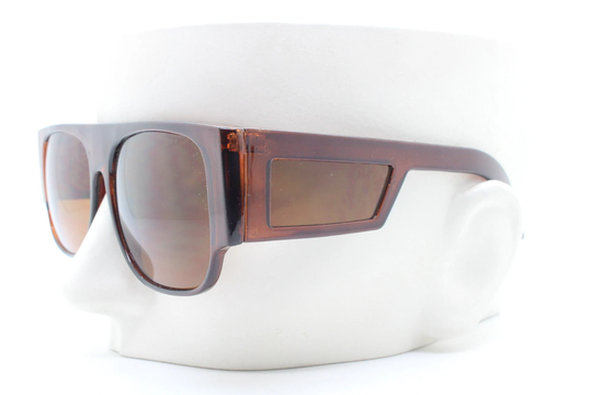 Y2K Vintage Rectangular Side Panel Sunglasses. Brown Transparent Frame With Matching Lens Tone Blinkers. 2000S Nos Unused Goggle