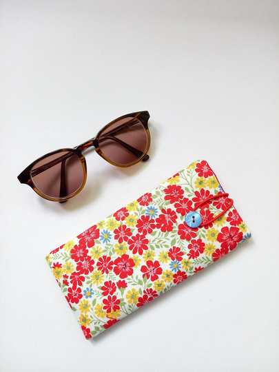 Handmade Red Floral Fabric Glasses Case, Lined & Lightly Padded - Last One