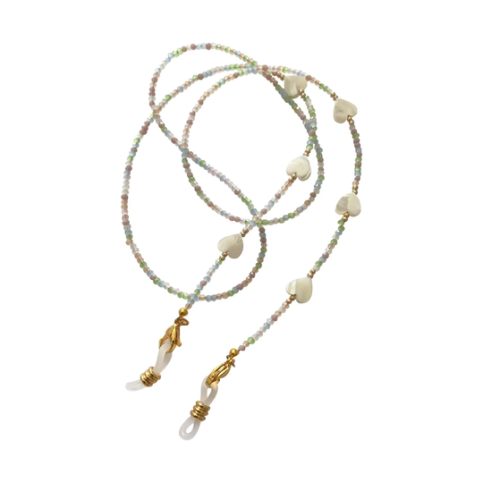 Heart Shell Beads & Pastel Multicoloured Beaded Glasses Sunglasses Chain Strap Holder