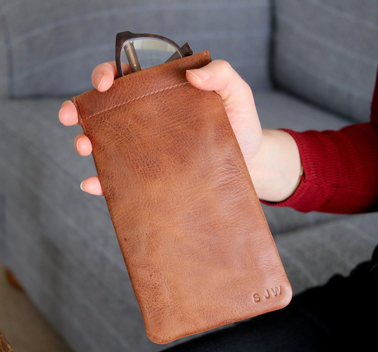 Vintage Leather Personalised Glasses Snap Case Slip