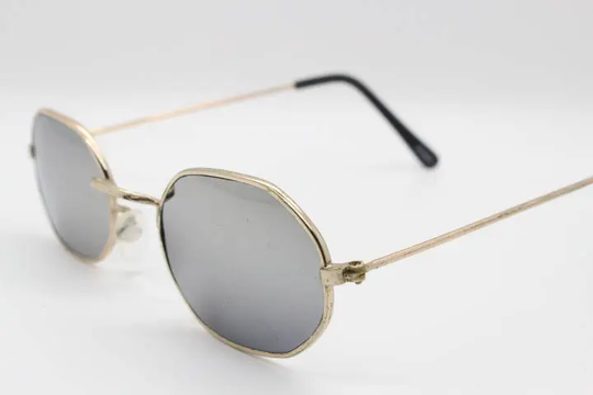 90's Octagon Vintage Sunglasses. Small Slim Gold Metal Frame With Silver Mirror Lenses. Nwot. Unused Nos. Steampunk. Micro