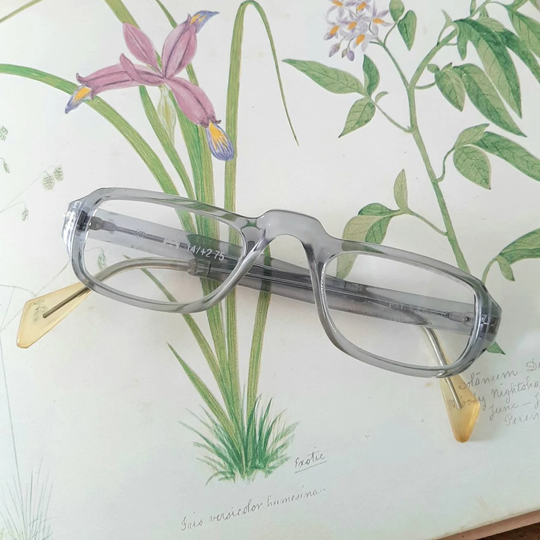 Vtg Clear Gray Blue Frame Low Bridge Librarian Eye Glasses, Vintage Prescription Rx Reading Glasses