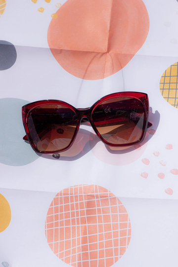 Red Brown Oversize Pointed Cat Eye Sunglasses