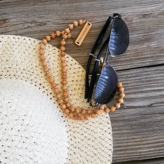 Wood Bead Sunglass/Mask Chain - Essential Oil Diffuser Beads, Glass Gold Accents