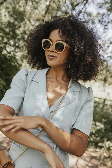 Cream Gold Rim Cat Eye Sunglasses