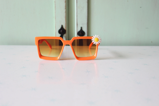 The Orange Floral Hippie Sunglasses....handmade. Custom. Retro. Shades. Hipster. Kitsch. Summer. Party. Kooky. Twiggy. Mod. Costume