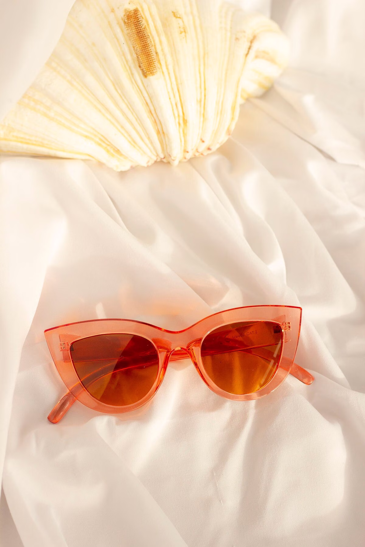 Transparent Orange Rounded Super Cat Eye Sunglasses