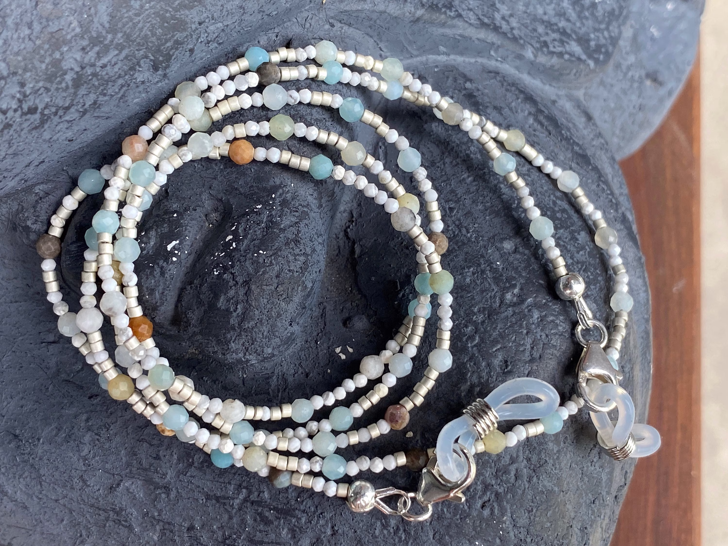 Amazonite, White Turquoise Eyeglass Beaded Chain For Women, Necklace, Bracelet, Mask Holder Lanyard Summer Jewelry Christmas Gift Her