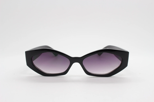 Vintage 90S Low Profile Hexagon Sunglasses. Jet Black Sharp Angled 6 Sided Frame With Full Height Arms. Unused Bnwt
