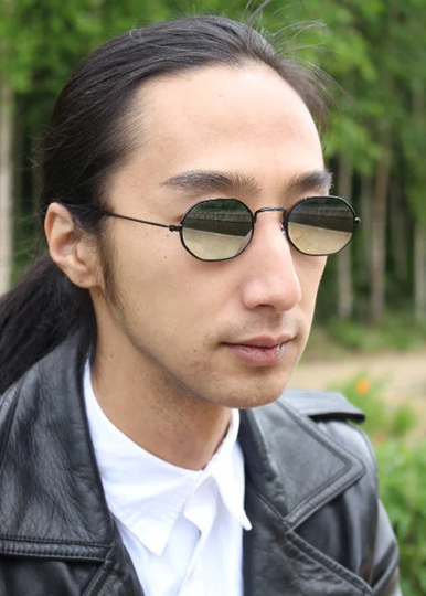90's Octagon Vintage Sunglasses With Black Metal Frame & Silver Mirror Lenses. 60S Style Psychedelic Mod. Unused Nos