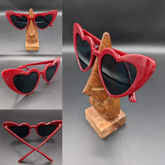 Dark Burgundy Red Heart Shaped Cat Eye Sunglasses Retro Rockabilly Hen Party Uv400