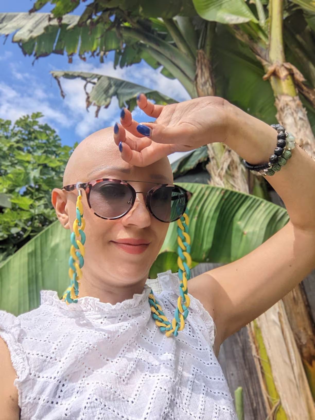 Glasses Chain - Matte Yellow & Turquoise Chunky Acrylic Perfect For Wearing With Sunglasses, As Glasses Holder. Perfect Gift Her