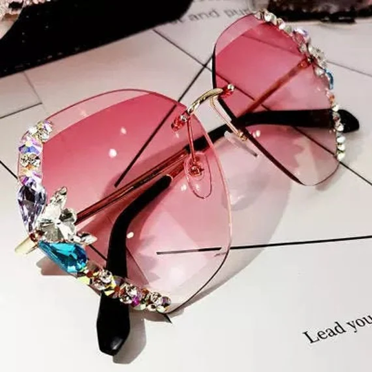 Sparkling Luxury Oversized Rhinestone Bling Crystal Lens Sunglasses Uv 400 Protection Gold Black Fashion Eyewear