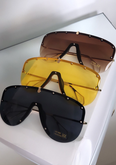Yellow Polarised Oversized Women's Fashion Sunglasses | Metal Frame Statement Shades