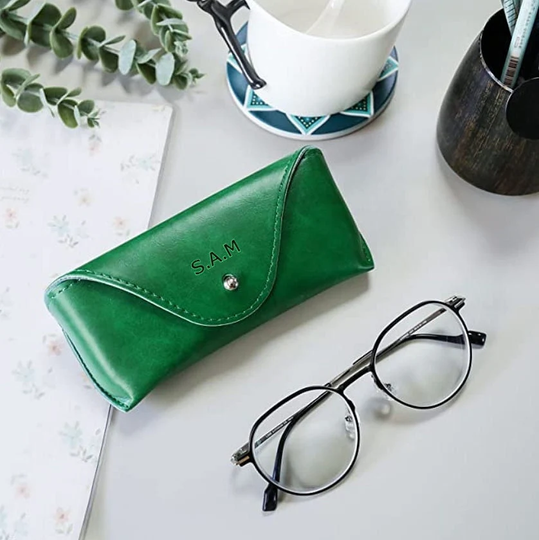 Customisable Genuine Leather Glasses Case, Dark Brown, Green, Pink, Black, Personalised Gift, Gift For Her, Mother Father
