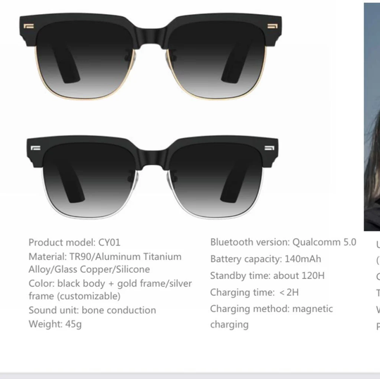 Smart Sunglasses Wireless Bluetooth Open Ear Music&hands-Free Calling, For Men & Women, Polarized Lenses, Ipx4 Waterproof