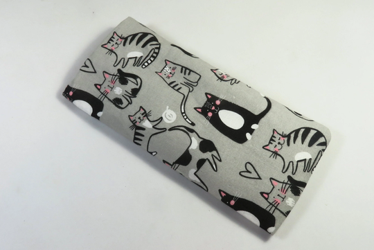 Cats Fabric Sunglasses Case, Eyeglasses Snap Button Bags, Gray Black Cat Bag, Lovers Shades Bag