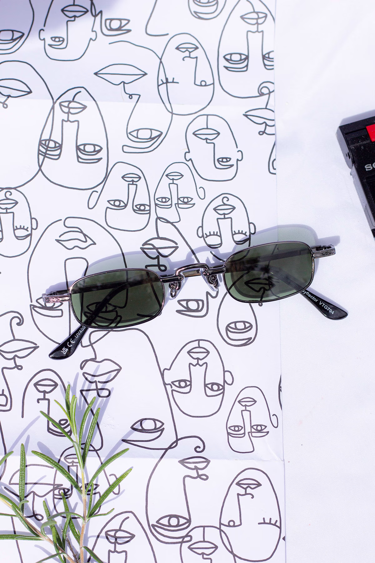 Black & Green Mini Rectangle Retro Sunglasses