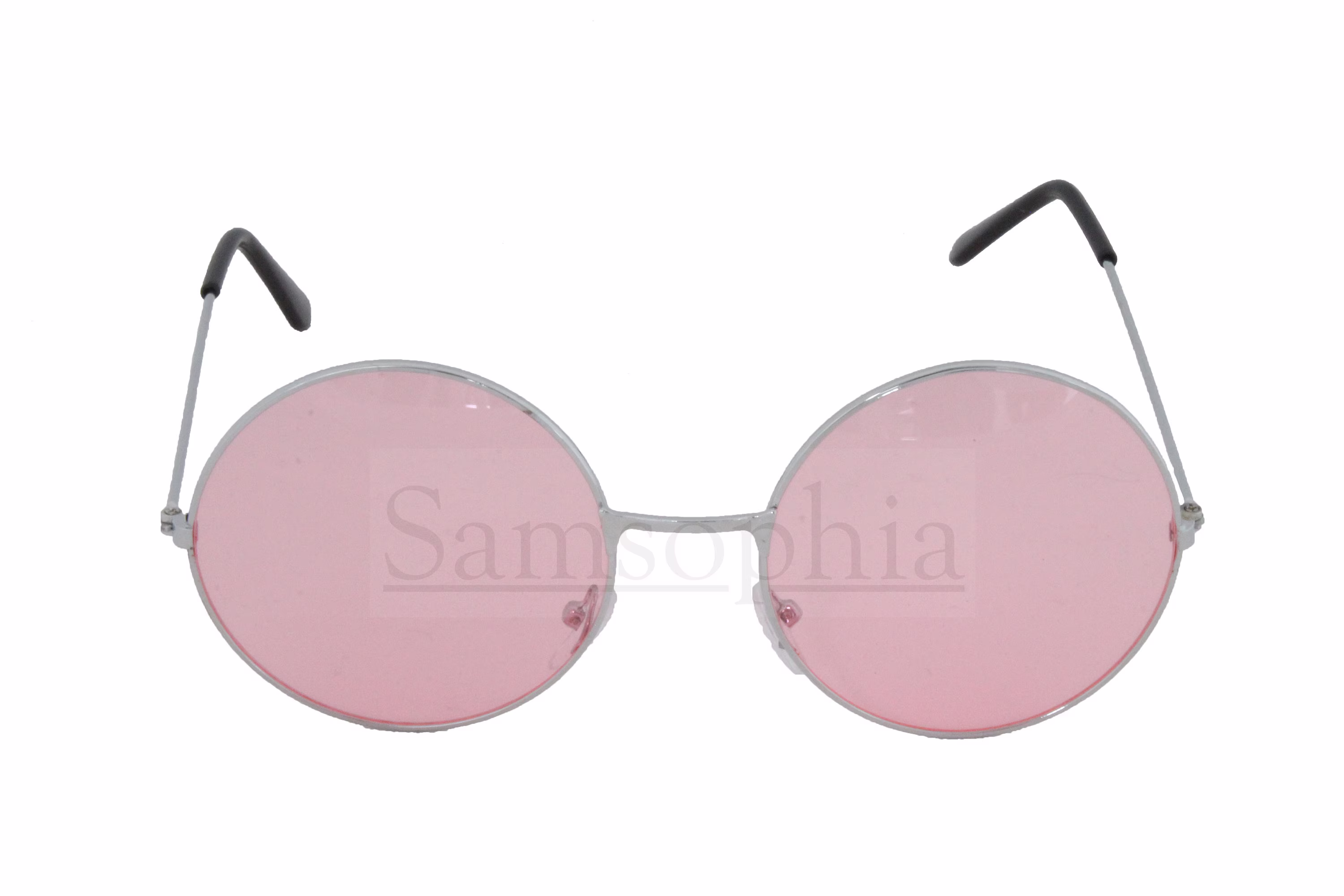 Pink Tinted Sunglasses With A Silver Round Frame. Uv400 Protection. Smsp013