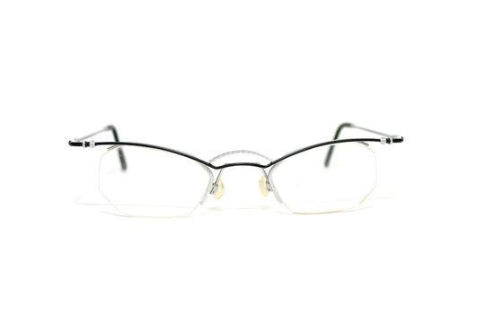 Creative Eyeglasses Frame 1990's Black Silver Grey Small Lenses Honey Grid Art Design Minimal Modern 90's New Old Stock Nos Medium
