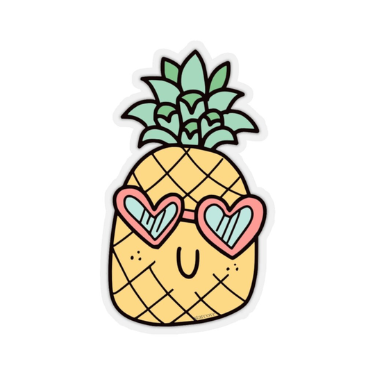 Pineapple With Heart Sunglasses Sticker, Fruit Laptop Decal Cute Waterbottle Tumbler Car Waterproof Bumper Aesthetic Die Cut Wall Mural